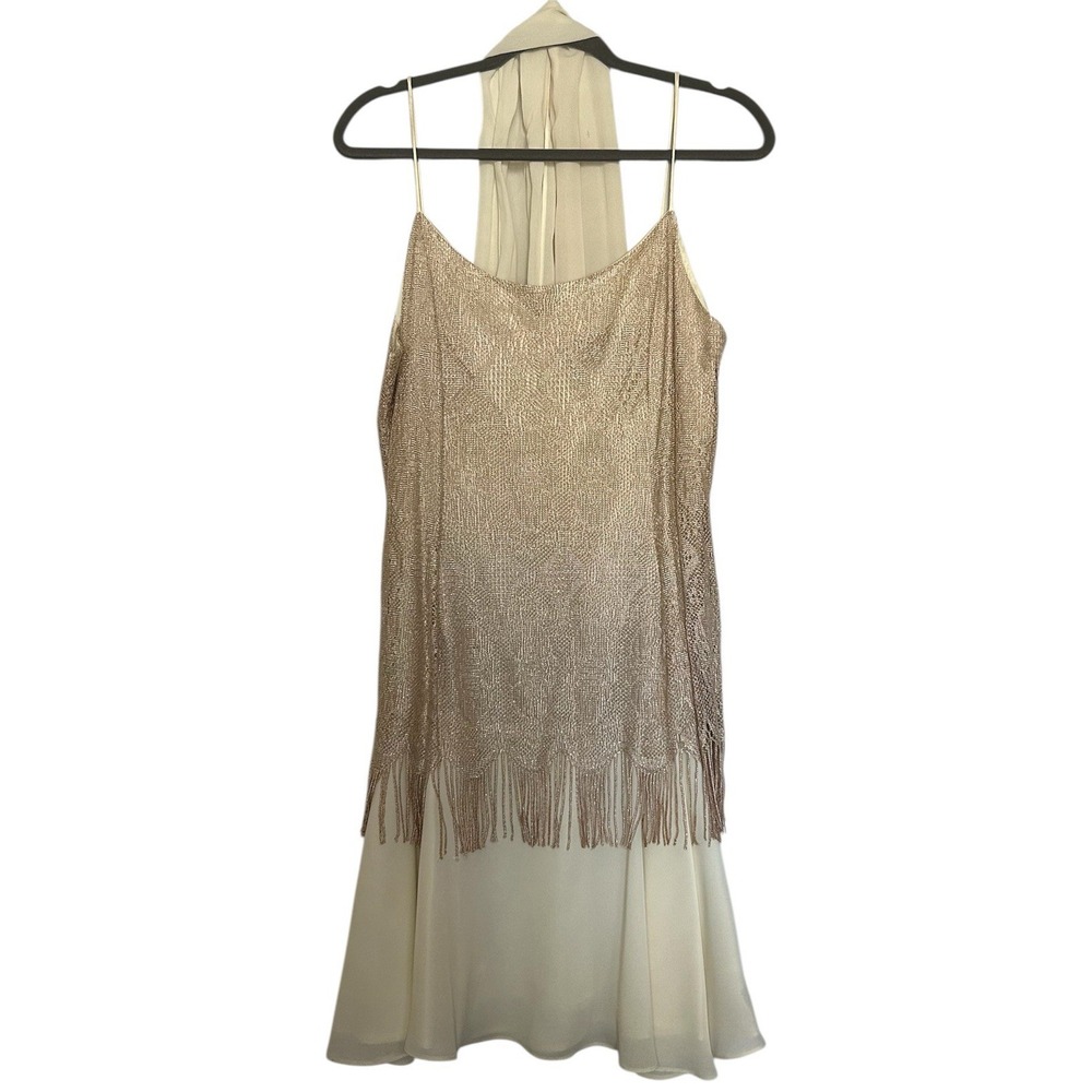 Filigree LTD Collection Size 18 Gold Cocktail Dress Chiffon Scarf Zip Back‎ VTG